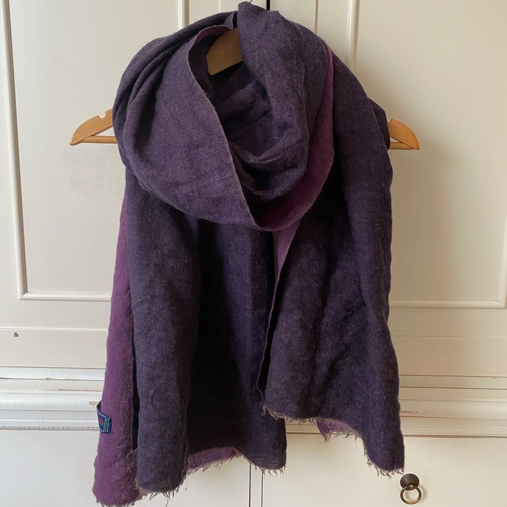 Woolmark pure wool double sided plum color shawl